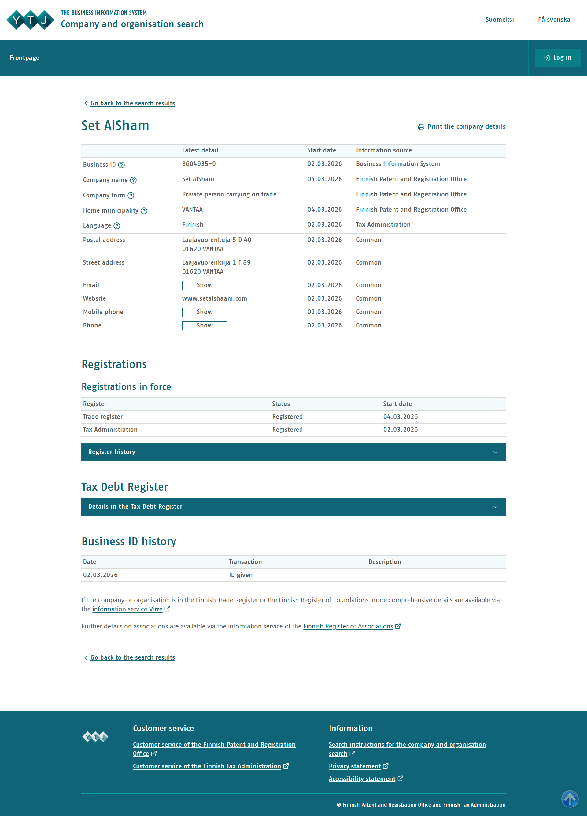 Official Registration Tietopalvelu